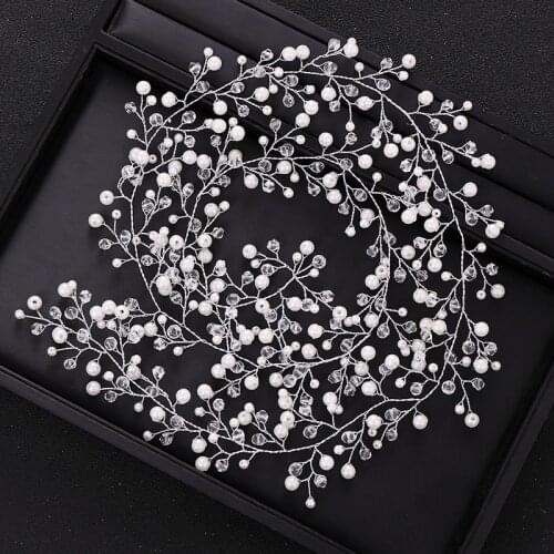 Bridal Hair Accessories Long Crystal Pearl Wedding Headband Hair Vine Bridal Headpiece tiara Wedding Hair Accessories Jewelry