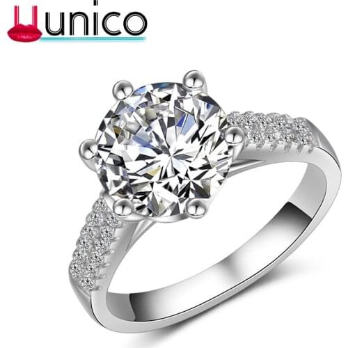 UUNICO fashion 6 Claws Design AAA White Cubic Zircon Female Women Wedding Band CZ Rings Jewelry Classic Engagement Ring NEW h581