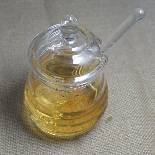 High - grade transparent glass honey jar jam kitchen seasoning storage with stirring bar 290ML