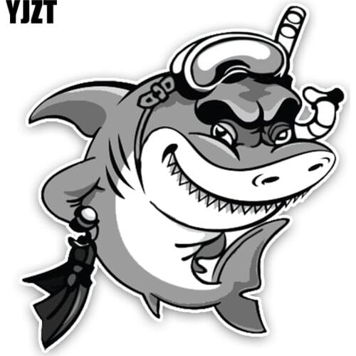YJZT 13.4*14.2CM Interesting Shark Diver Lovely Cartoon Colored PVC High Quality Car Sticker Decoration C1-5417