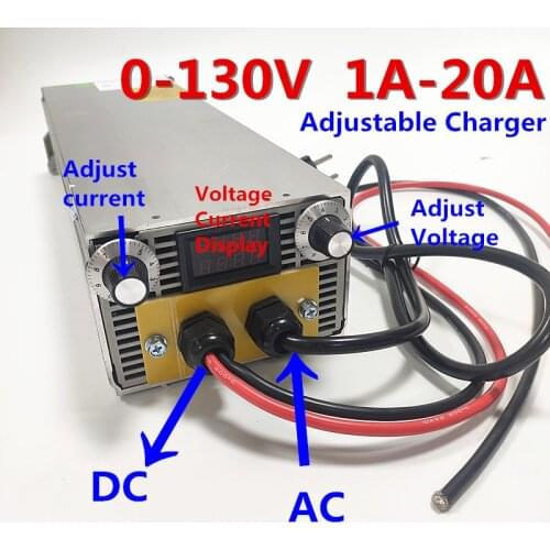 Adjustable charger 0-130V 1A-20A aluminum charger 0-60V 1A-50A 0-90V 1A-30A 108V 120V 20A 15A 10A adjustable CC CV fast charger