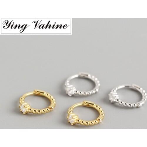 Ying Vahine New 100% 925 Sterling Silver Small White Zircon with Round Beads Stud Earrings for Women Fashion Jewelry Best Gifts