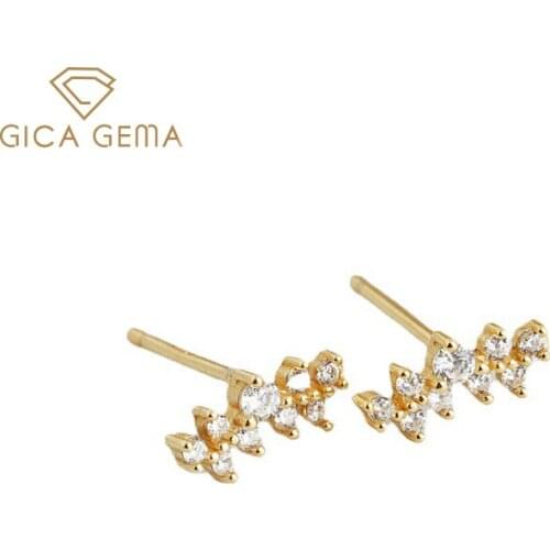 GICA GEMA Zircon Stud Earrings For Women Real 925 Sterling Silver Unique Design Luxury Anniversary Engagement fine Jewelry