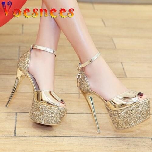 Ladies Shoes 2021 Summer Pole Dance Shoes Sexy Walk Show Sandals Party Nightclub Platform Thin High Heels Bling Diamonds Shoes