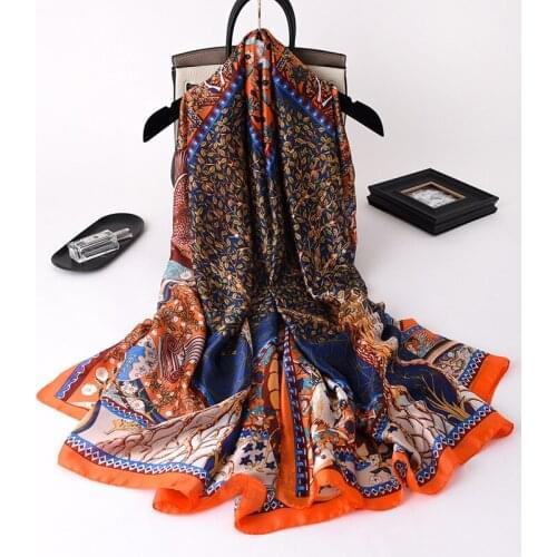 Women Sunscreen Beach Hijab Female Echarpe Large Bandana Fashion 180X90CM Silk Scarf Korean New Designe Print Shawls And Wraps