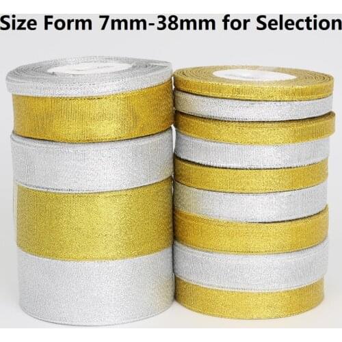 Gold/Silver Silk Satin Organza Ribbon 7-38MM Glitter Embroidered Onions Ribbons for Wedding Cake Gift Decoration Craft Supplies