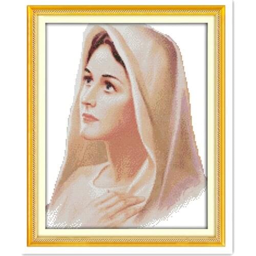 11CT 14CT Printed Embroidery Cross Stitch Kit, Handmade Embroidery Hanging Picture by Our Lady of Jesus Christ