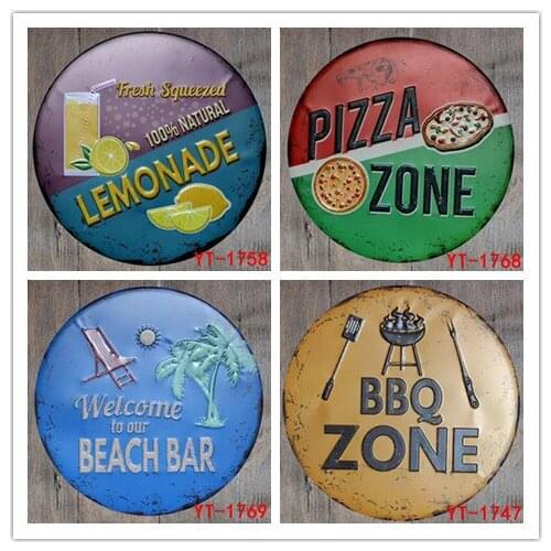 20pcs BBQ ZONE Round Painting Retro Gift Metal Sign Plaque Wall decor