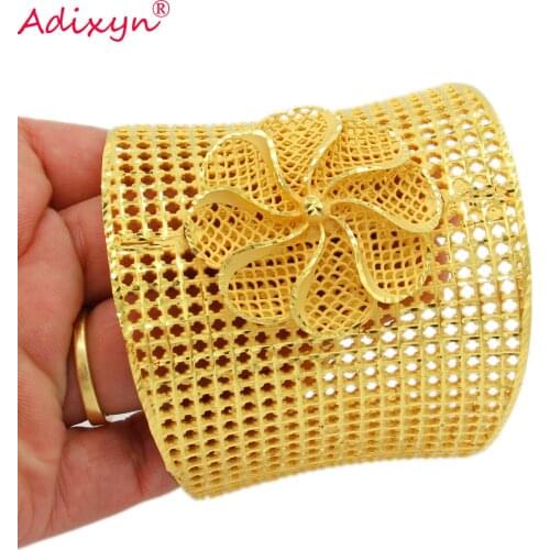 Adixyn Big Plus Size 24K Gold Color Bangles for Women Bridal Jewelry Dubai Ethiopian India Middle East Items N01064