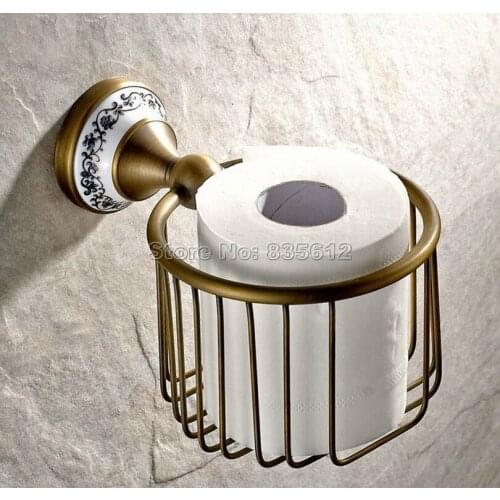 Bathroom Accessory Wall Mount Antique Brass Toilet Paper Roll Holder Basket Wba404