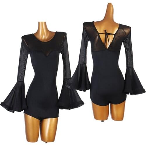 Bodysuit for Ballroom Dance Flared sleeves Sexy Sheer Competition Dresses Waltz Tango Dance Dresses Standard Flamenco Costume
