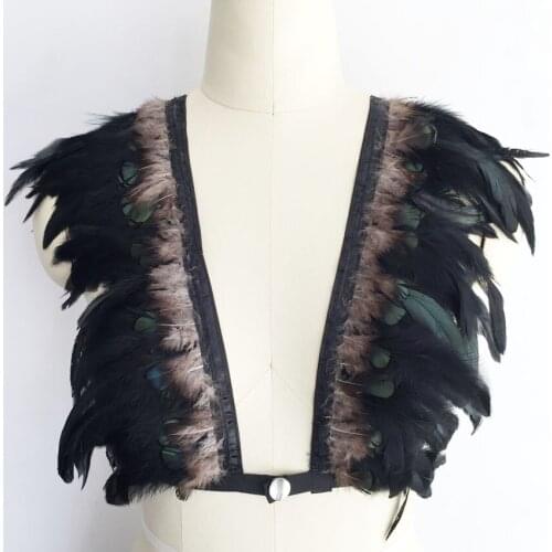 Black ,harness bra Lace Feather Bralette top, Harajuku Gothic,Boho lingerie, cage bra, Festival, Rave bra Burning Costume