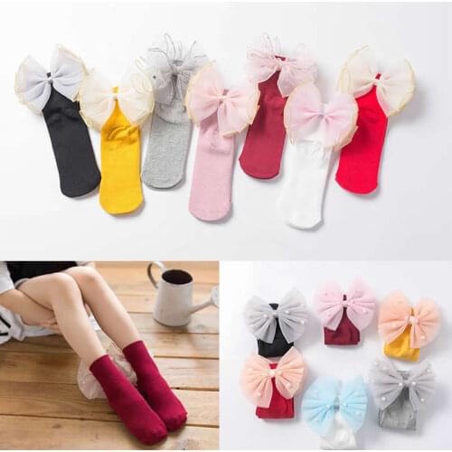 1-8 years old Baby socks new cotton socks princess girls organza butterfly children ankle short socks