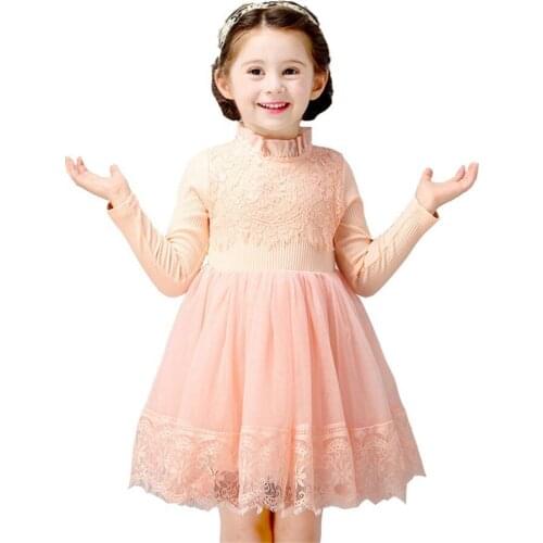 3 4 5 6 7 Years Kids Dresses For Girls 2019 Spring Lace Long Sleeve Mesh Splice Baby Clothes Girls Dresses For Party And Wedding