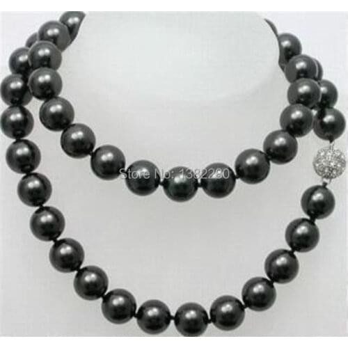 ! Beautiful 10mm Black Sea Shell Pearl Long Necklace 35" JT5033
