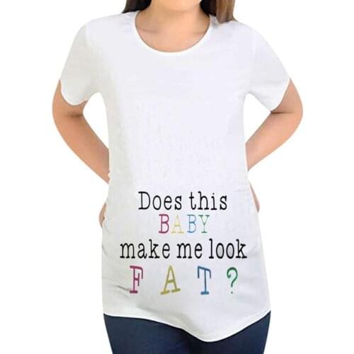 Cartoon t-shirt summer womens short-sleeved pregnant solid color printed letters pregnant women round neck maternity dres
