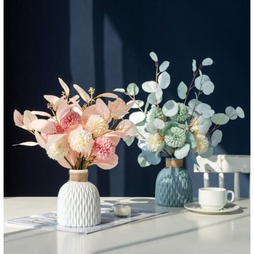 Nordic Ceramic Vase+Artificial Flower Furnishings Store Bookcase Accessories Crafts Home Livingroom Desktop Decoration Ornaments