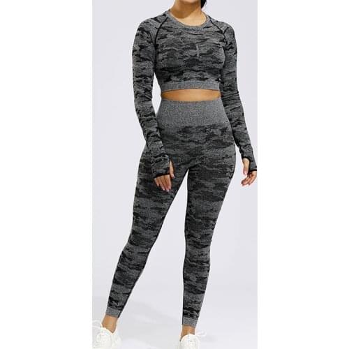 LANTECH Sports Suits Set Women Yoga Sets Gym Fitness Athletic Pants Camouflage Leggings Sportswear Seamless Sports Shirts