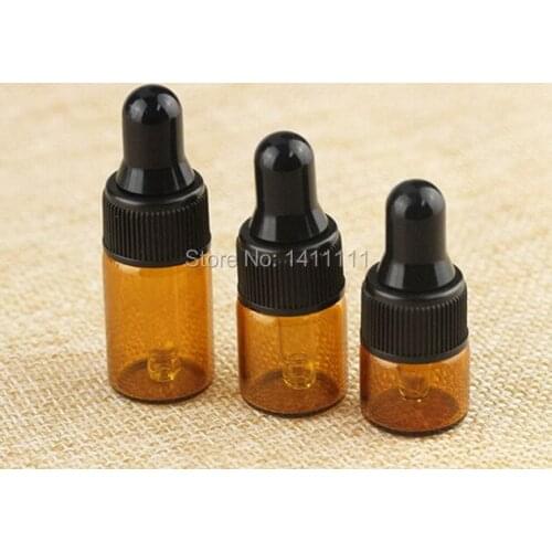 Mini 1ml 2ml 3ml Amber Dropper Mini Glass Bottle Essential Oil Display Vial , Small Perfume Brown Sample container 1000PCS/LOT