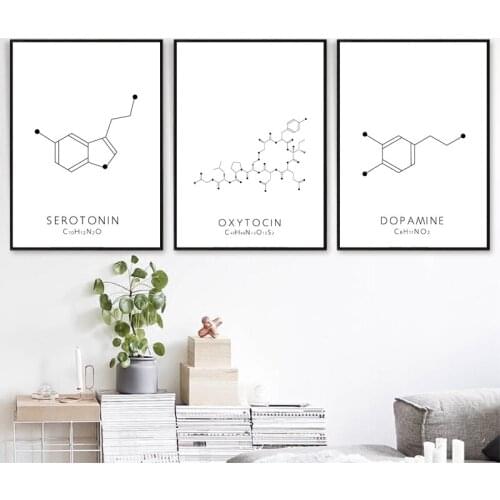 Molecule Serotonin Chemistry Science Wall Art Picture Canvas Painting Oxytocin & Dopamine Molecular Structure Poster Print Decor