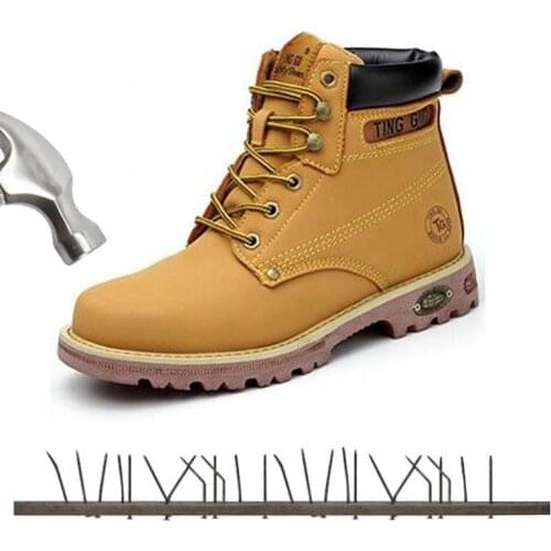 Men Genuine Leather Steel Toe Cap Work Boot Autumn Winte Men Outdoor Anti-static Puncture Proof Safety Shoes Protection Footwear
