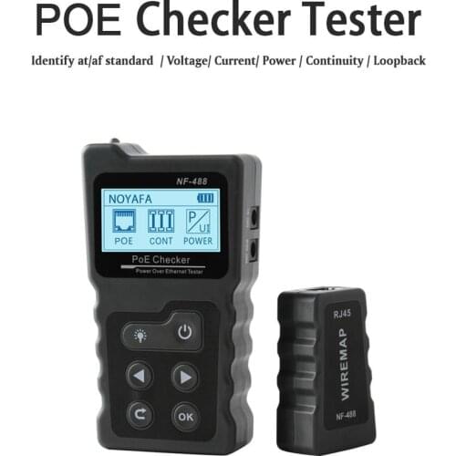 NF-488 Tester Inline Tester Power Over Ethernet Voltage Current Tester Test for POE Testing Network Cable Continuity Checking