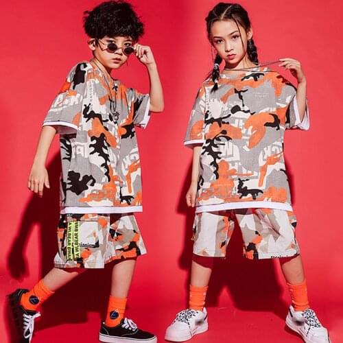 Hip Hop Clothing For Kids Short Sleeve Camouflage Suit Girls Tops Pants Boys Street Dance Stage Costume Rave Clothes Wear BL5787