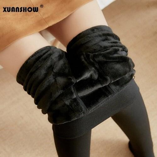 XUANSHOW Autumn Winter Women Trouser Thicken Pearl Velvet Leggings Female Slim Step on the Foot Keep Warm Long Pants One Piece