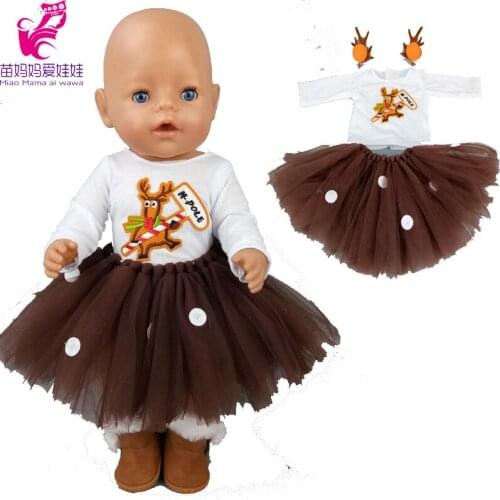 BabyDoll Dress Christmas Reindeer Skirt 18 Inch Girl Doll Lace Tutu Dress doll clothes