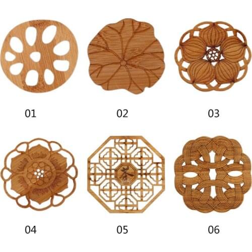 Lotus Shape Drink Coasters Mat Wooden Round Cup Table Mat Tea Coffee Mug Placemat Home Decoration Kitchen Accessories