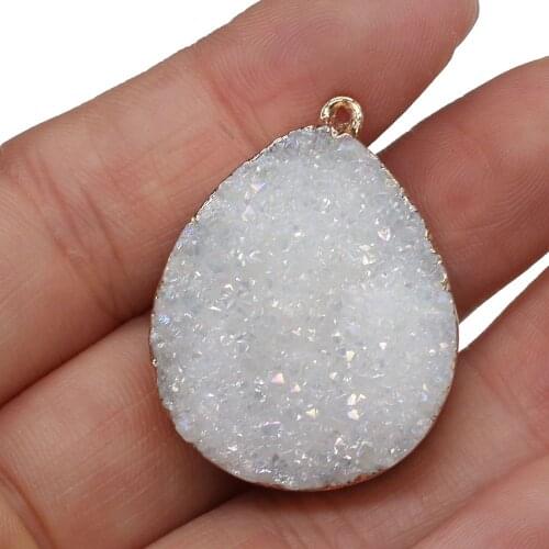 Natural Druzy Agates Pendants Charms Stone Water Drop Shape Pendants DIY for Necklace or Jewelry Making Size 25x35mm