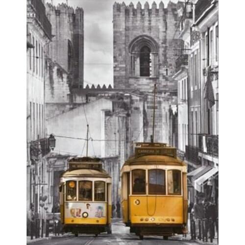 Full Square/Round 5D DIY Diamond Painting "Yellow bus" 3D Diamond Embroidery Scenery Pictures Mosaic Art Home Decoration CV536