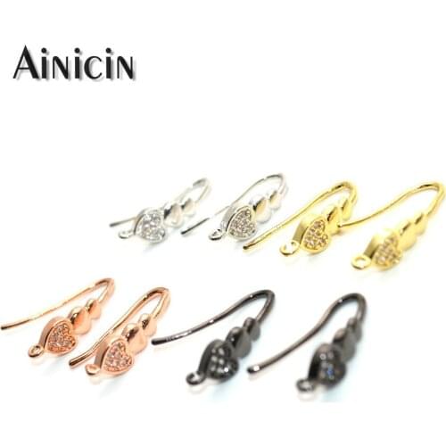 20pcs (10pairs) Rhinestone Crystal Setting Heart Shape Earring Hooks Gold Silver Gun Metal Fashion DIY Jewelry Making Findings