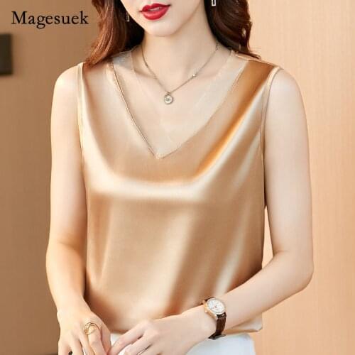 Silk Plus Size Women Clothing Summer 2021 Sleeveless Top V-neck Gauze Sexy Blouse for Women Casual Blusas Mujer De Moda 15796