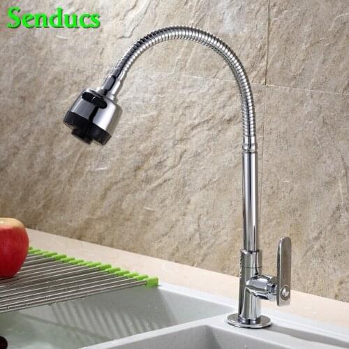 Senducs Single Cold Kitchen Faucet with Dual Outlet Water Cold Kitchen Faucet Fashion Design Universal Cold Kitchen Mixer Tap