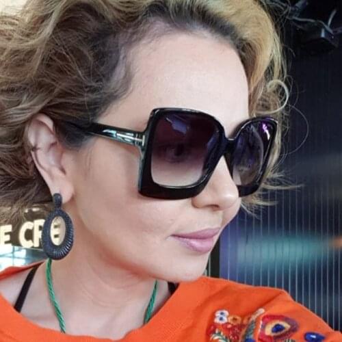 TF Fashion Oversized Women Sunglasses Plastic Brand Design Big Frame Gradient Female Tom Ford Sun Glasses gafas de sol mujer