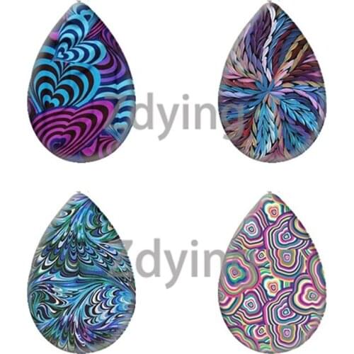 Zdying 10pcs Abstract Texture Geometry Pattern Water Drop Teardrop Shape Glass Cabochon Photo Beads DIY Jewelry Findings