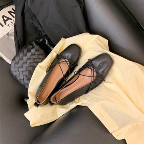 2021 New Fashion Lace Up Genuine Leathe Women Shoe Flat Square Toe Handmade Shoes For Women Newest Dancing Shoes Woman Retro