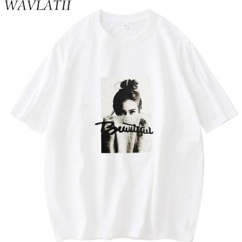 WAVLATII New Women Summer Beautiful Print T-shirts White Black Streetwear Tees for Lady Female 100% Cotton Summer Tops WT2109