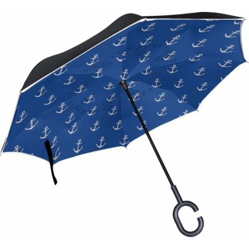 Anchor Reverse Umbrella Double Layer Pongee Fabric Adults Umbrellas C-Hook Handle Car Umbrella Windproof Waterproof Useful