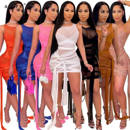 Women Sheath Bandage Dress 2021 Sexy Outfit Ladies Vintage Clothing Female Bodycon Party Cocktail Gothic Accessories G0379