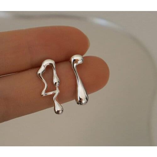 VENTFILLE 925 Sterling Silver Asymmetric Lava Earrings Womens Premium Hip Hop Earrings Niche Light Luxury Personality