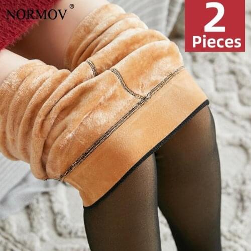NORMOV 2 Pcs Winter Women Warm Leggings Thick High Waist Super Elastic Leggings Women Solid Color Plus Velvet Slim Leggins
