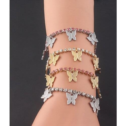 Temperament Small Butterfly Pendant Anklet Women Popular Butterfly Element Bracelet Shiny Foot Ornaments