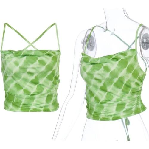 Women Sleeveless Tie-Dye Crop Top Sexy Backless Strappy Bandage Camisole Vest X5XA