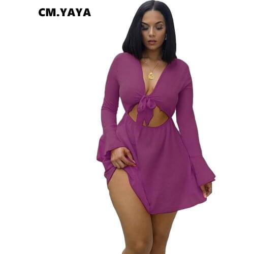 CMYAYA Plus Size S-2XL Spring Mini Dress Women Full Sleeve Bodycon Night Club Party Bandage Street Beach Dresses Vestidos