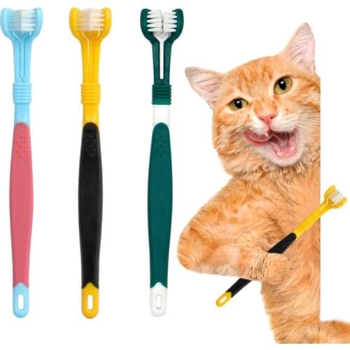 Pet Cleaning Toothbrush Dog Toothbrush Three-Head Multi-Angle Teeth Care Dog Cat Cleaning Mouth Cleaning Pet Supplies