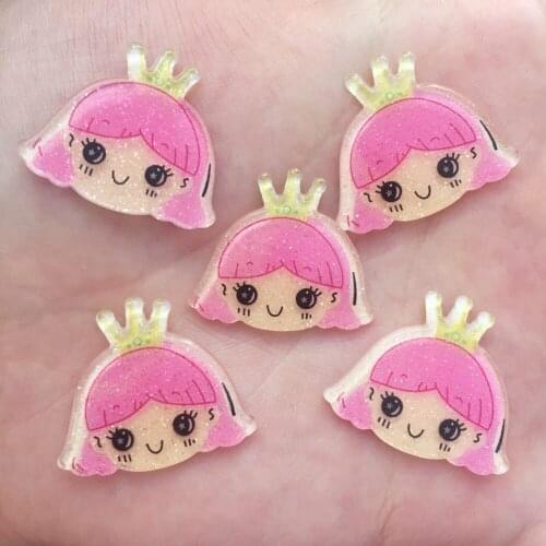 10pcs Cute Glitter Pink Crown Girl Flat Back Rhinestone Acrylic Sheet Miniature Pattern Applique DIY Wedding Scrapbook Craft