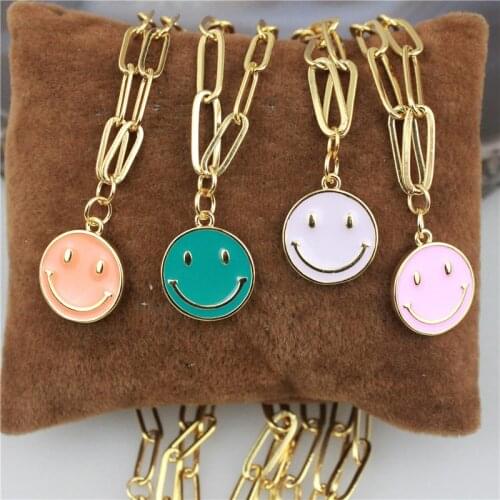18inch 10pcs/lot New design enamel charm necklace,colorful smile face shape enamel jewelry,popular plated necklace wholesale