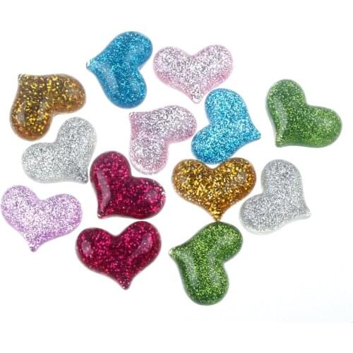 30pcs Mixed Glitter Resin Heart Decoration Crafts Flatback Cabochon Embellishments For Scrapbooking Beads Diy Accessories